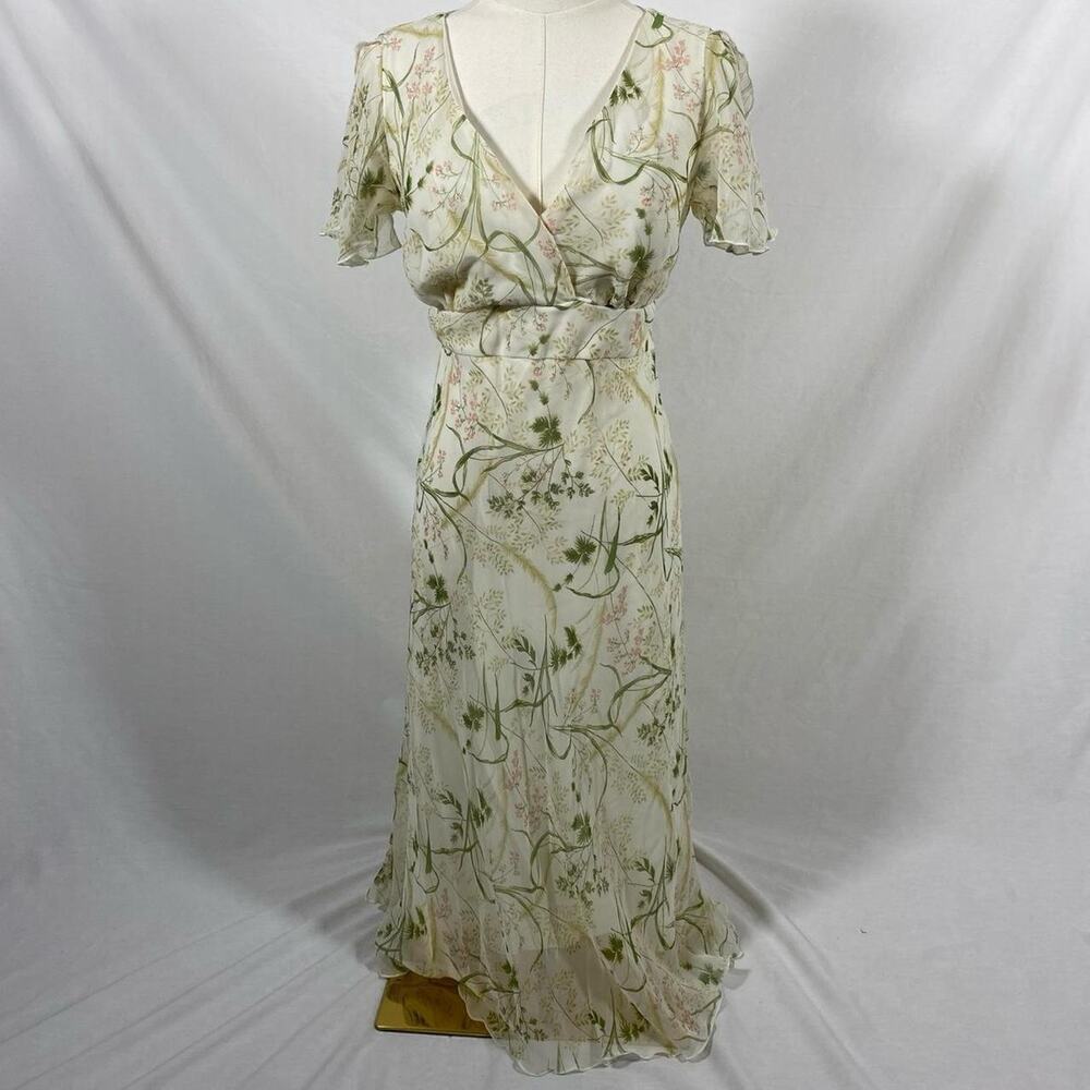 Fashion Bug white green maxi dress leaves‎ florals size 6 y2k coquette summer